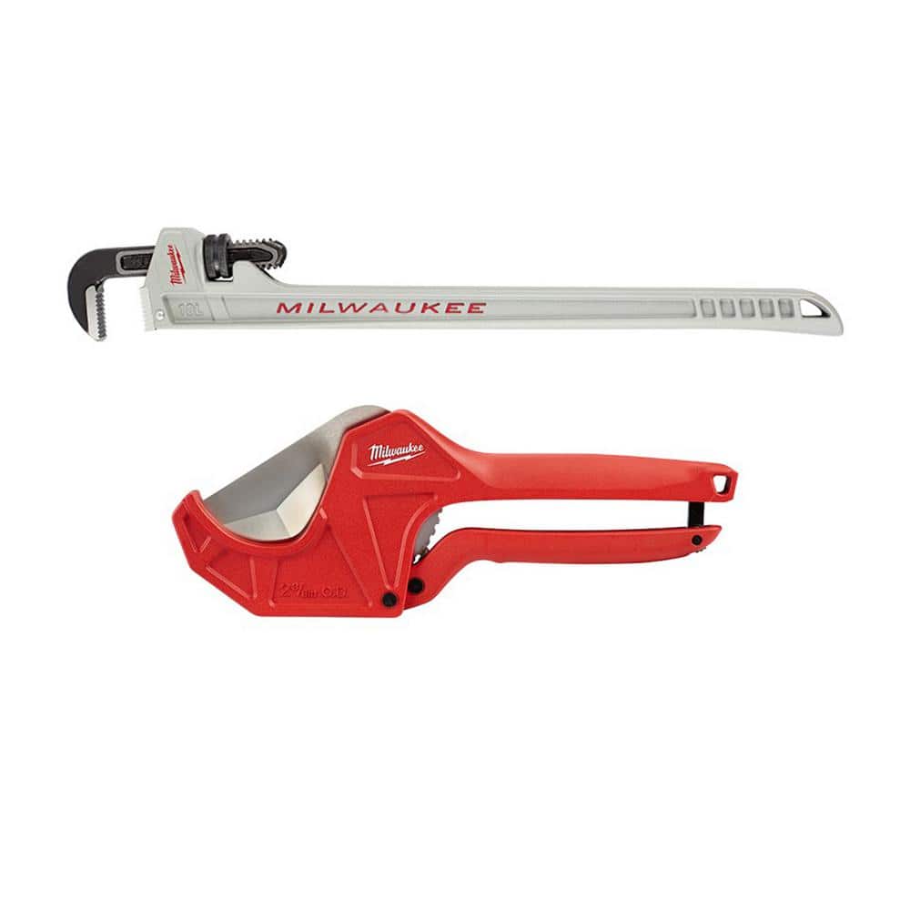 Milwaukee 2-3/8 in. Ratcheting PVC Pipe Cutter with 10 in. Aluminum Pipe Wrench with POWERLENGTH Handle (2-PC) (1)