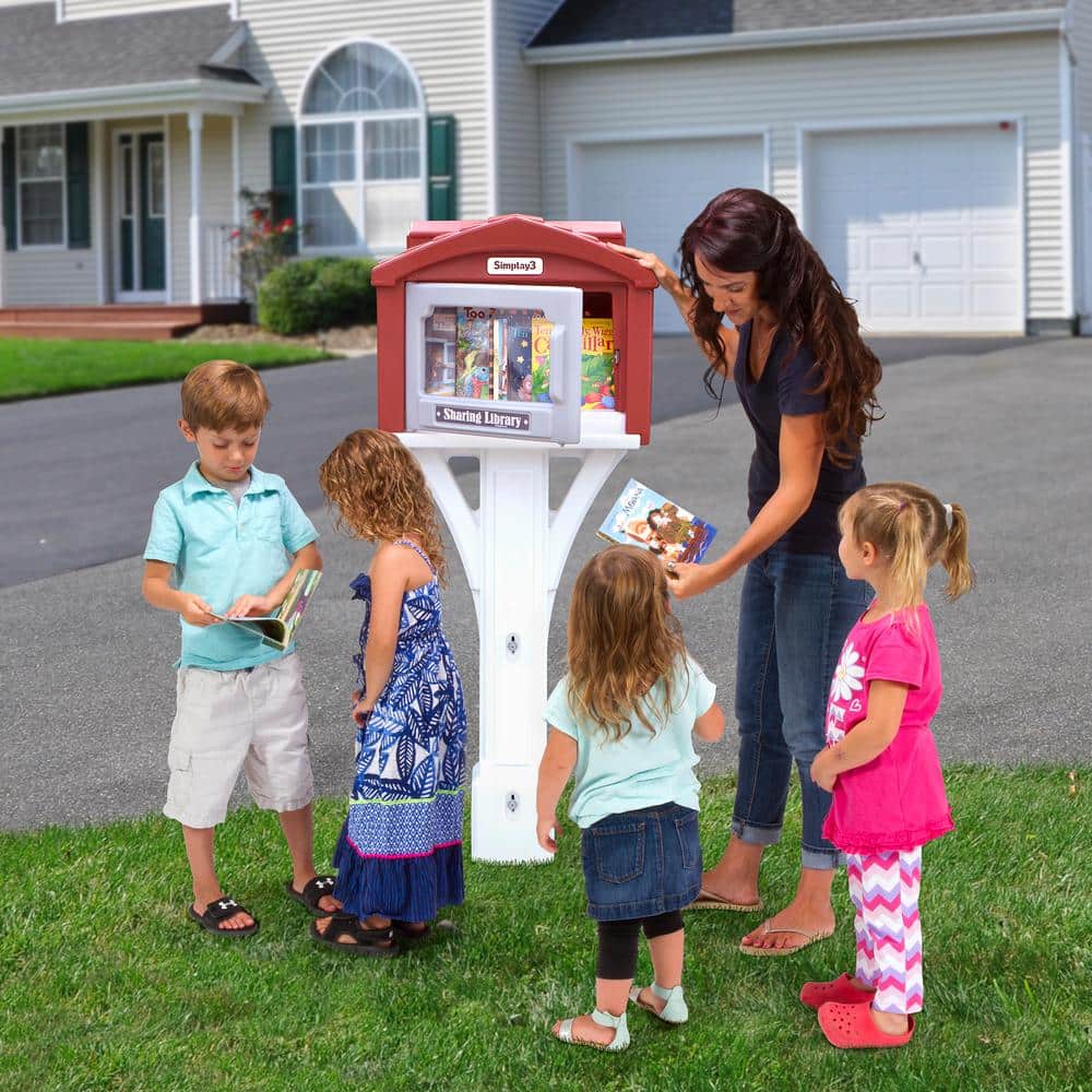 Simplay3 Sharing Library Box Burnt Red/White Mailbox Post (2)