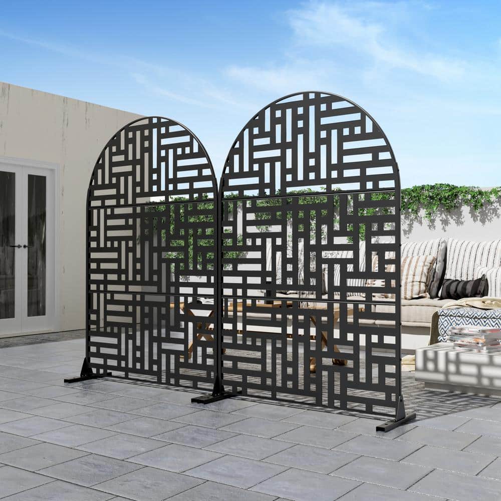 Lirago 72 in. x 47 in. Arched-Top Black Privacy Screen Galvanized Freestanding Panel (2)