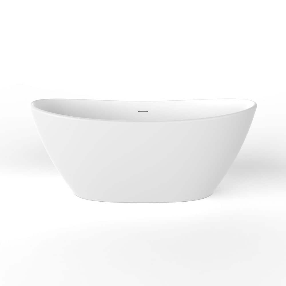Boosicavelly 65 in. 34 in. Solid Surface Freestanding Soaking Bathtub with Center Drain (1)