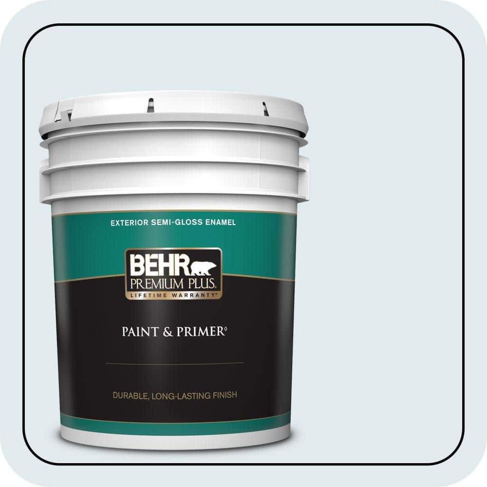 BEHR PREMIUM PLUS 5 gal. #570A-1 Ice Floe Semi-Gloss Enamel Exterior Paint & Primer