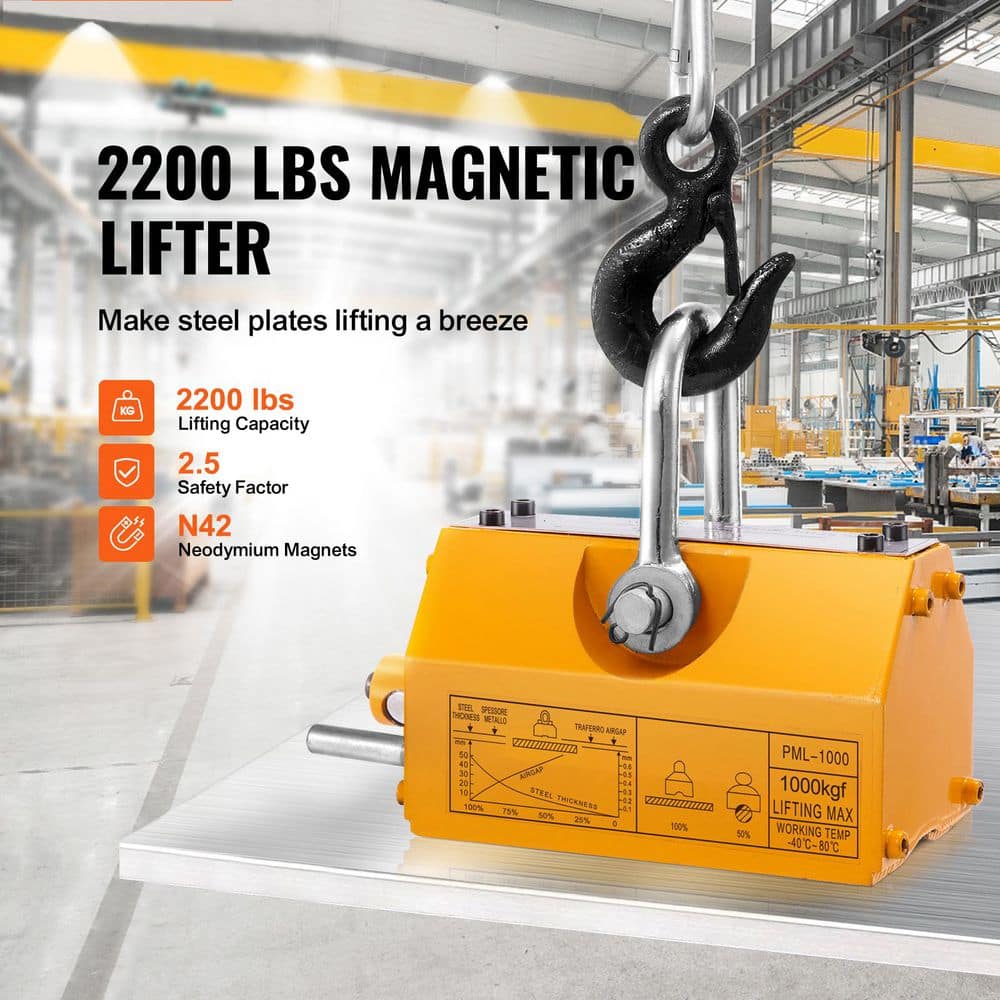 SKYSHALO Magnetic Lifter, 2200lbs./1000kg Pulling Capacity, 2.5 Safety Factor, Neodymium & Steel, Lifting Magnet with Release (2)