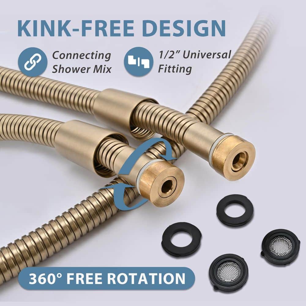 Helhom 59 in. Stainless Steel Shower Hose Replacement, Handheld Shower Head Hoses for Toilet, Gold (2)