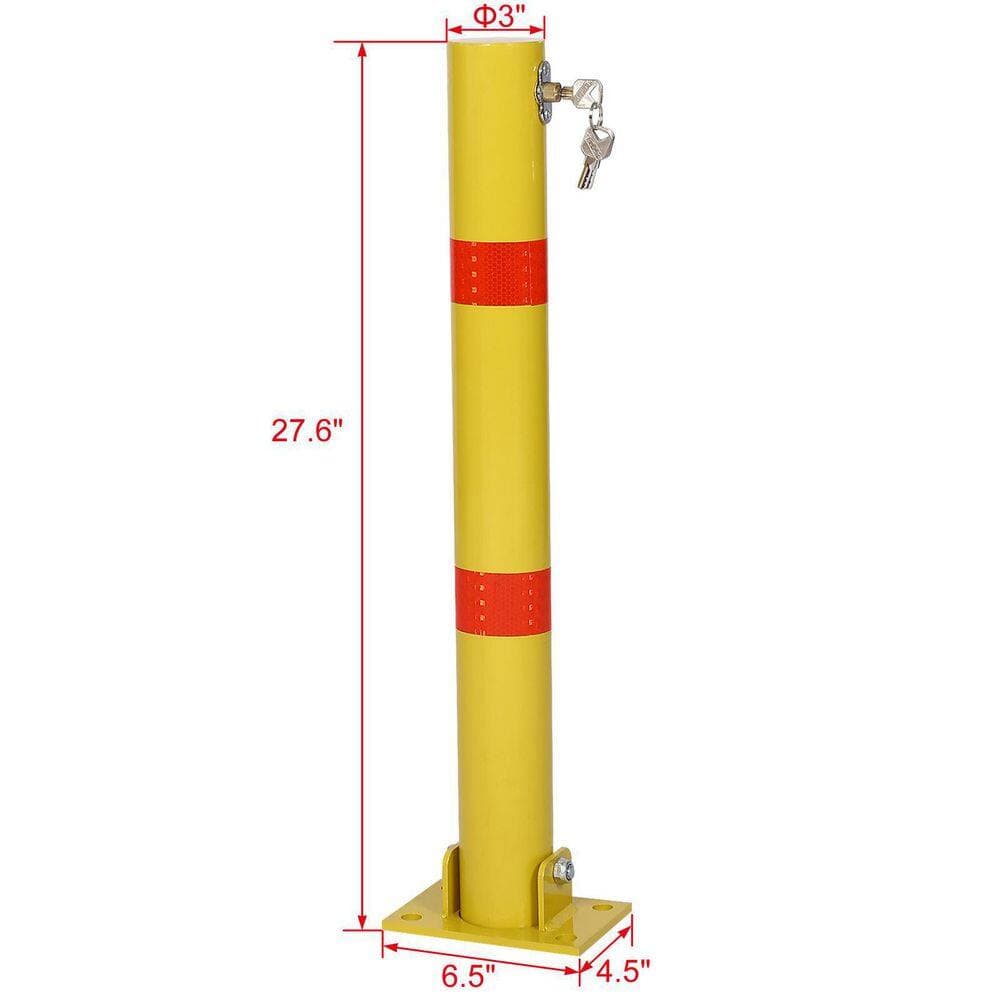 Tidoin 27.6 in. H Yellow Round Steel Parking Bollard, Pole Barrier with Lock, Home Garage Street Decor, Parking Barrier (2)