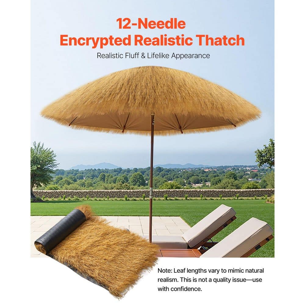 VEVOR Artificial Thatch Grass Roof, 1.6 x 19.7 ft., Thatch Roofing Roll, Waterproof, Palapa Tiki Roof Mat, Universal Stand (2)