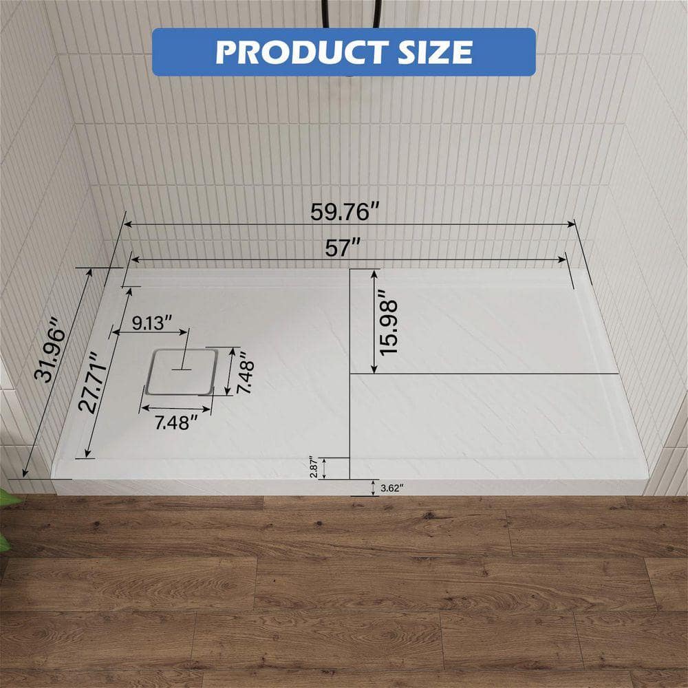 GIVING TREE 60 in. L 32 in. W Single Threshold Rectangle Alcove Shower Pan Base with Drain (4)