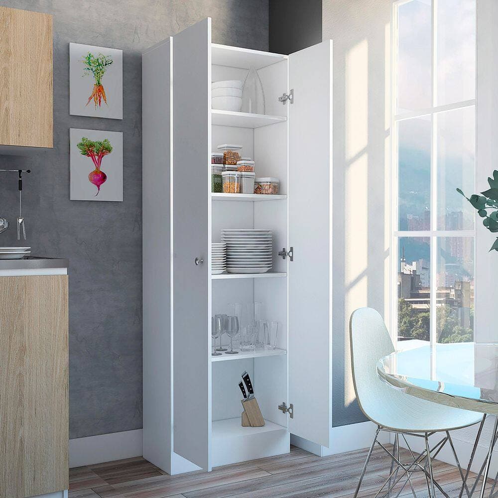 Tahanbath 23.60 in. W x 11.80 in. D x 11.80 in. H White Particle Board Freestanding Linen Cabinet with Five Shelves in White (2)