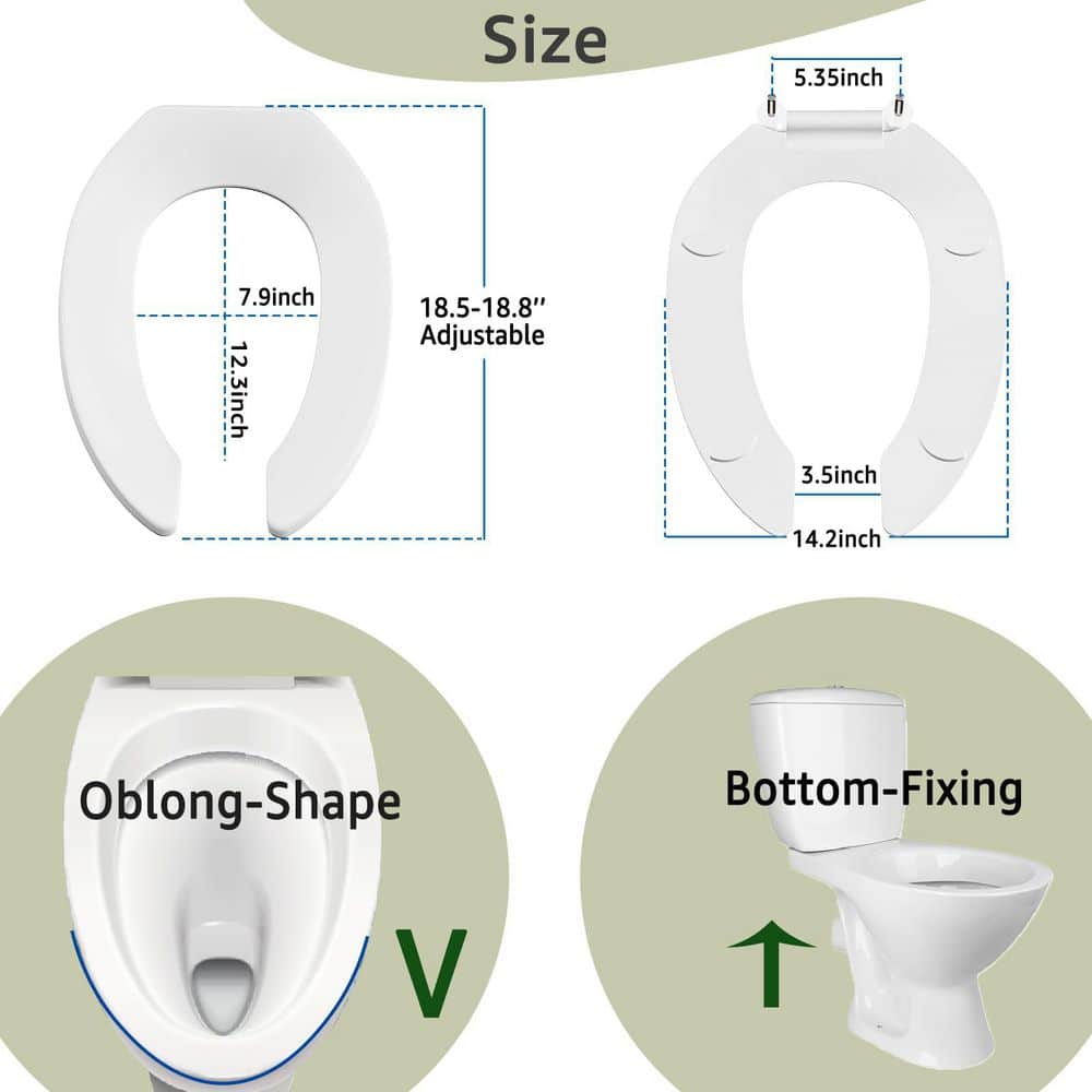Numhew 18.5 in. Commercial Toilet Seat with Open Front Elongated, Special for Hospital, Hotel, School, Church, PP Material (2)