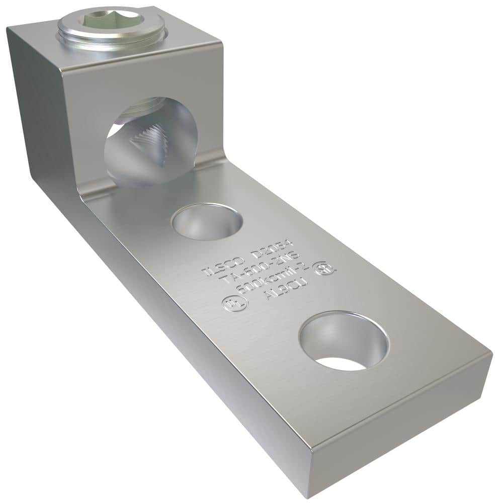 ILSCO Aluminum Mechanical Lug Connector, Conductor Range 600-2, 1 Port, 2 Holes, 1/2 in. Bolt Size
