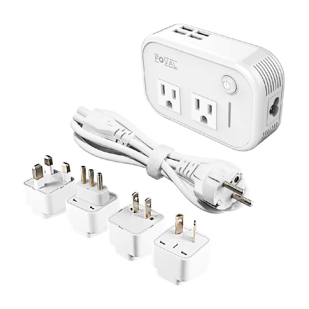Ahfiwaso 2-Outlet Power Strip Surge Protector Voltage Converter Travel Adapter with 4-USB-A Ports and 4-Plugs, White (1)