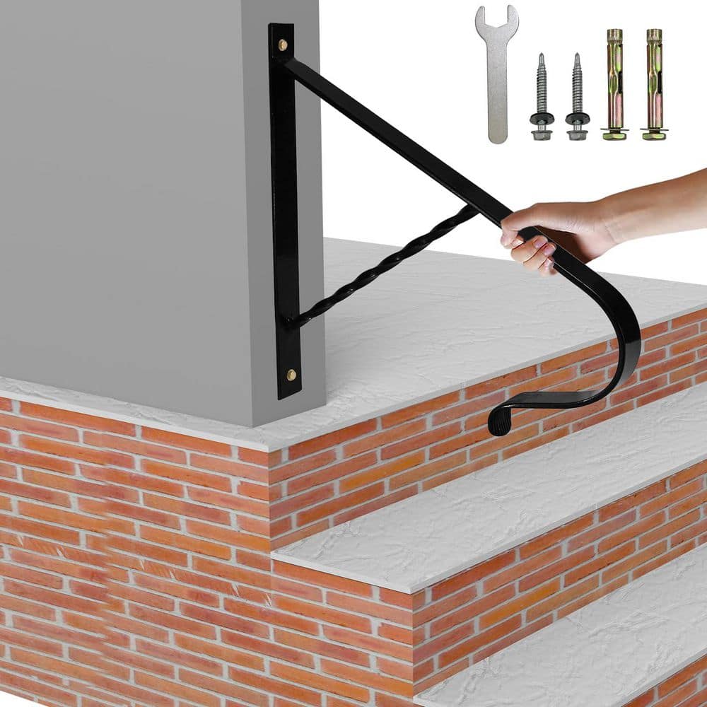 Afoxsos Metal Handrail Railing for 1-2 Steps Wall Mounted Outdoor Staircase Porch Deck Black 1 Piece (3)