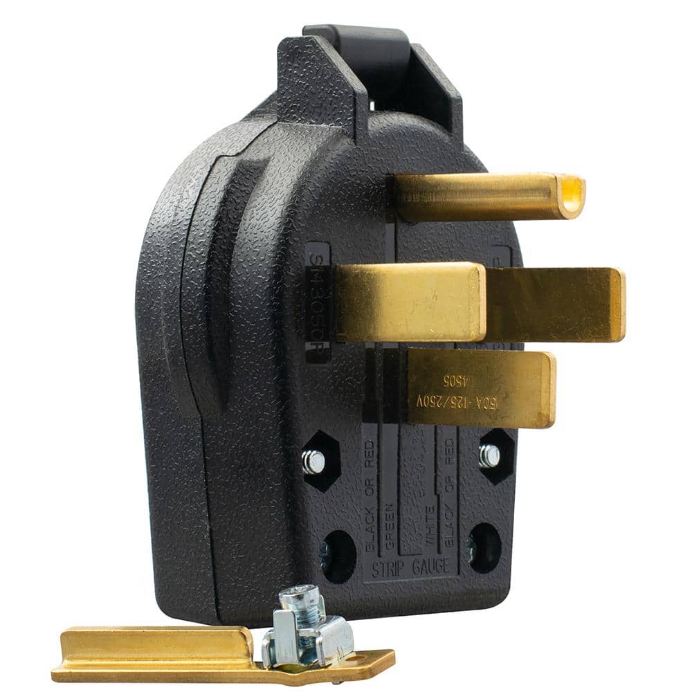 ELEGRP 30 Amp/50 Amp 125/250-Volt 3-Pole/4-Wire NEMA 14-30P/14-50P Grounded Straight Blade Angle Plug, Black (3)