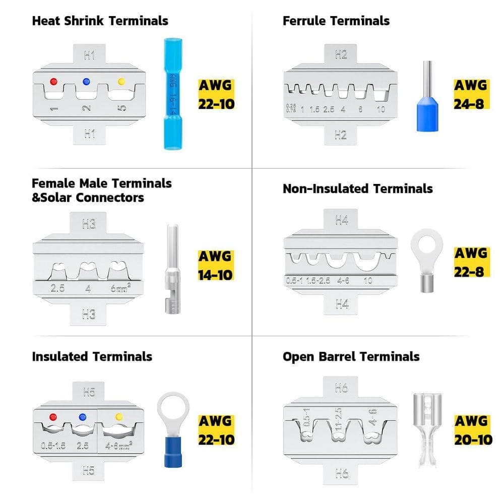 Unbranded 6 in 1 Crimping Tool Kit and Wire Stripper with 6 Interchangeable Dies for Heat Shrink, Ferrule, Open Barrel (2)
