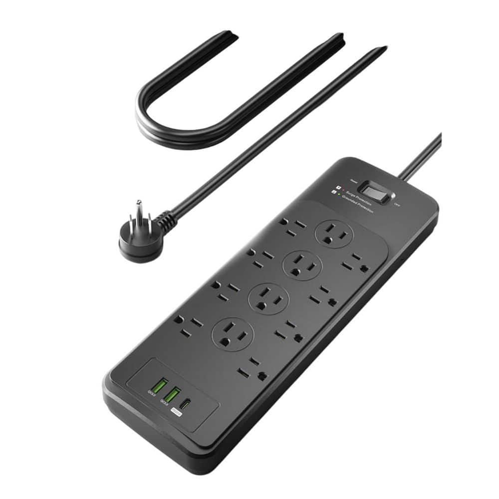 Unbranded 5 ft. Cord 12-Outlet Surge Protector with 2 USB-A Ports, 1 USB-C Port, Flat Plug, 4080J, Wide Spacing, ETL (1)
