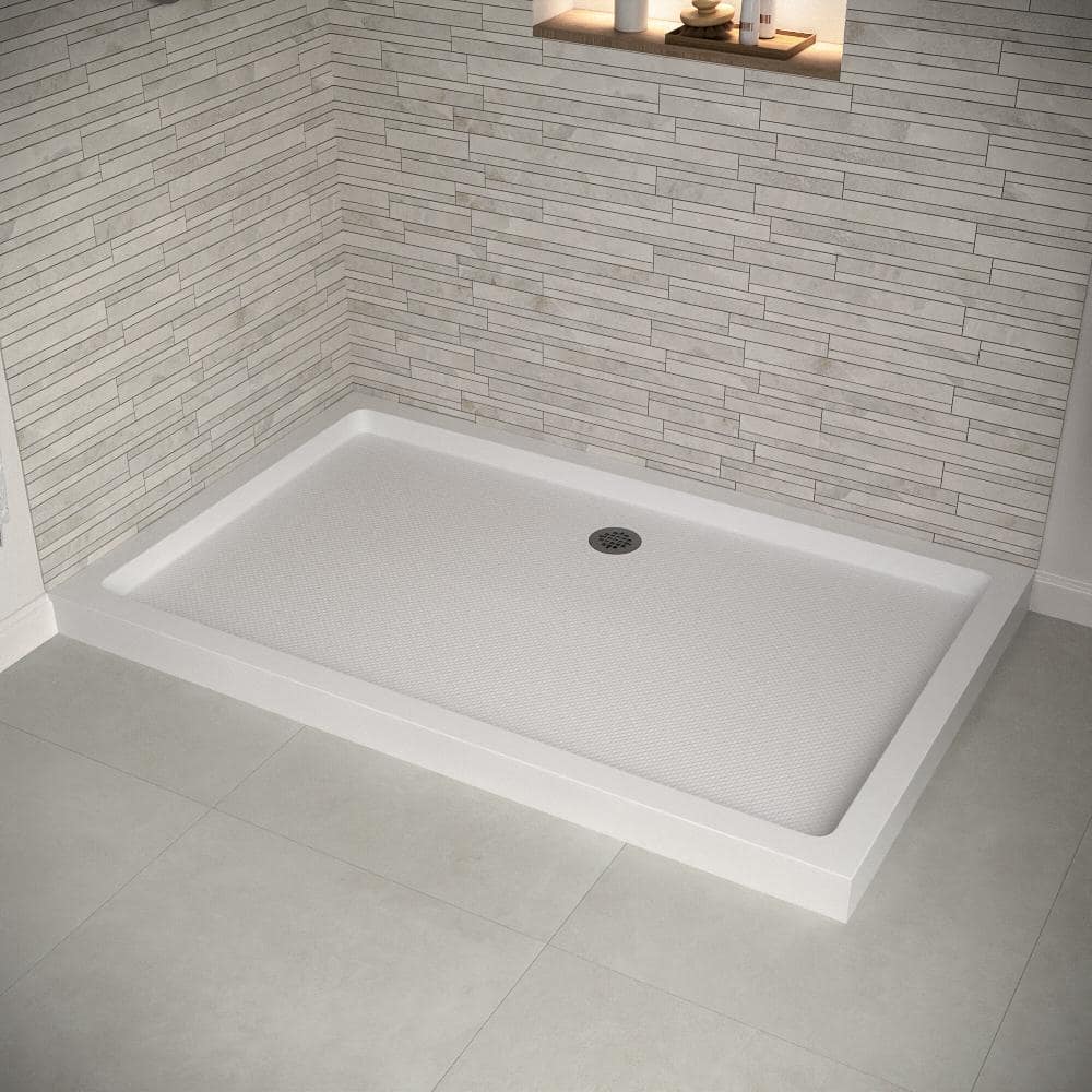 Streamline 60 in. L x 36 in. W Corner Acrylic Shower Pan Base, Glossy White with Right Hand Drain, Drain Included (3)