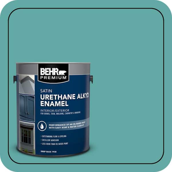 BEHR PREMIUM 1 gal. #500D-5 Teal Zeal Urethane Alkyd Satin Enamel Interior/Exterior Paint (2)