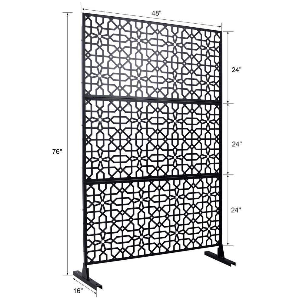Unbranded 4 ft. x 6.3 ft. Black Steel Outdoor Privacy Screen, Freestanding Decorative Privacy Fence Panels for Deck Balcony Patio