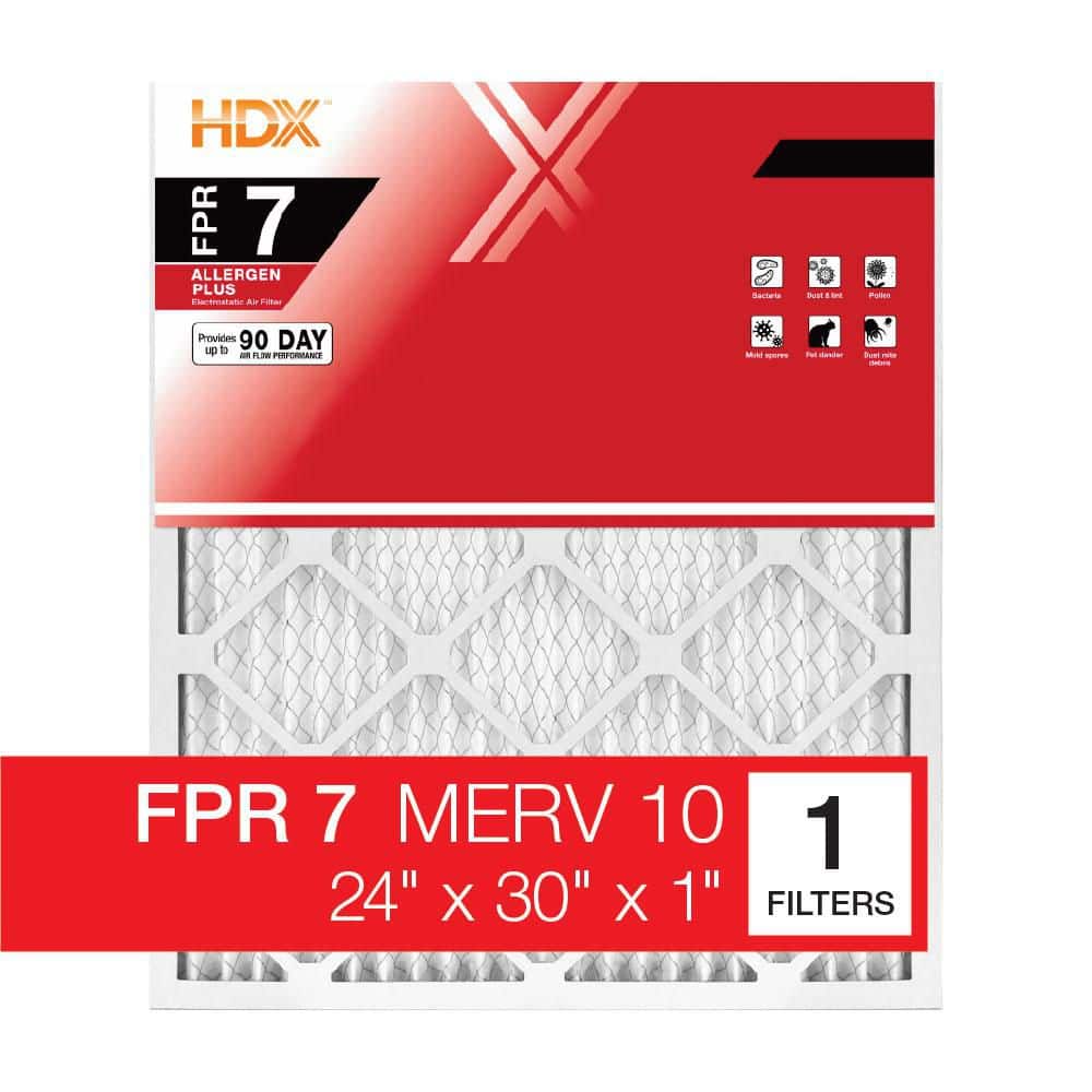 HDX 24 in. x 30 in. x 1 in. Allergen Plus Pleated Air Filter FPR 7, MERV 10