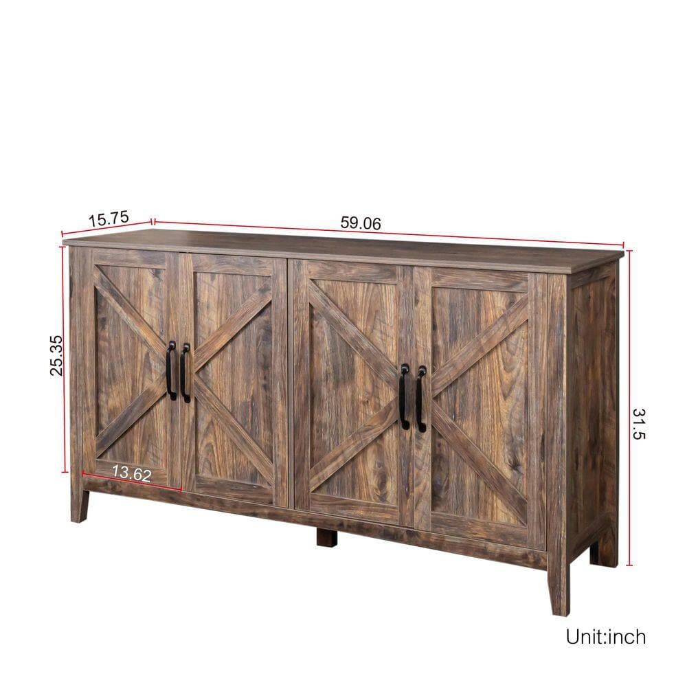 XUJMK 59 in. W x 16 in. D x 32 in. H Brown Linen Cabinet, Cabinet with Door, Freestanding Sideboard Storage Cabinet (3)