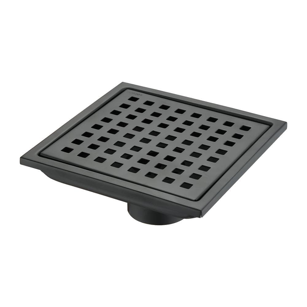 Tahanbath 6 in. Square Shower Floor Drain Square Shower Floor Drain with Flange, Pattern Grate Removable in Matte Black (1)