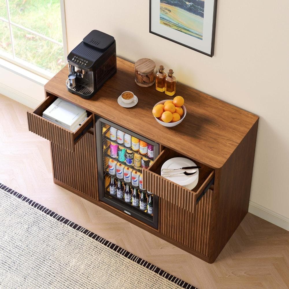 COWLOWN 53.2 in. W x 20.9 in. D x 38.6 in. H Walnut Brown Linen Cabinet with Charging Hub & Wine Glass Rack (2)