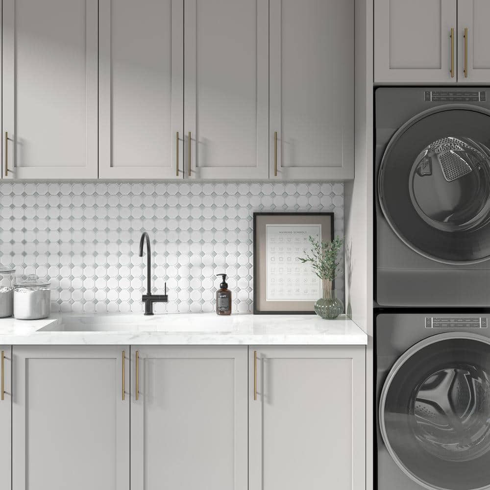 Daltile Octagon and Dot Matte White with Gray Dot 12 in. x 12 in. Glazed Ceramic Mosaic Tile (1 sq. ft./each) (3)