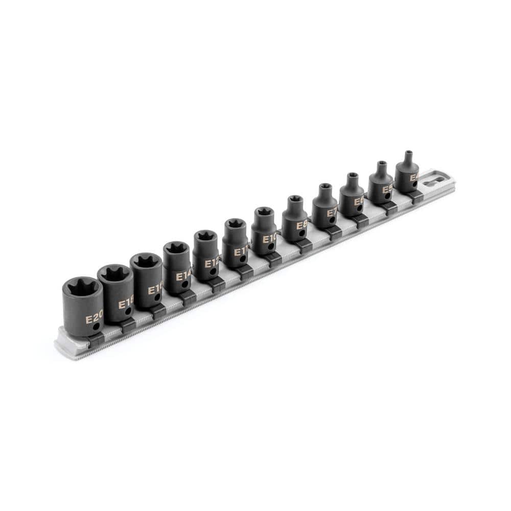 TEKTON 3/8 in. Drive External Star Impact Socket Set with Rail, 12-Piece (E4-E20) (1)