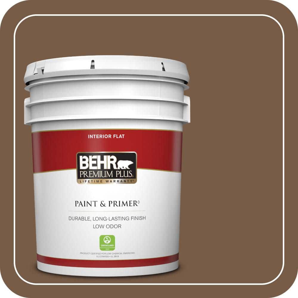 BEHR PREMIUM PLUS 5 gal. #N250-7 Mission Brown Flat Low Odor Interior Paint & Primer
