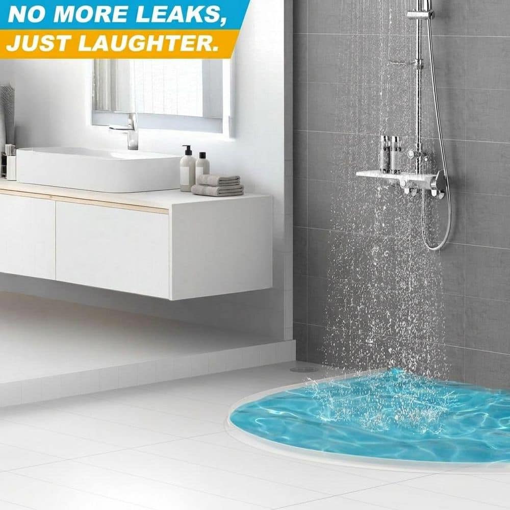 Anqtovp Shower Water Dam Silicone Series 39 in. W x 1.18 in. L White Shower Threshold Water Barrier Bath Accessory (2)