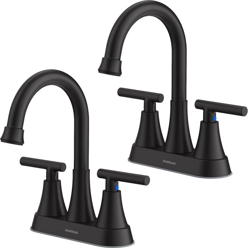 Numhew 2-Piece 4 in. Bathroom Faucets with Pop-up Drain and 2 Supply Hoses in Matte Black (1)