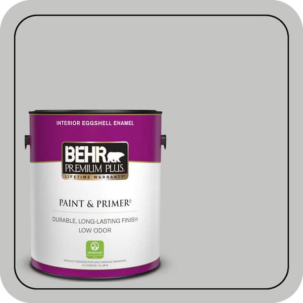 BEHR PREMIUM PLUS 1 gal. #N520-2 Silver Bullet Eggshell Enamel Low Odor Interior Paint & Primer (2)
