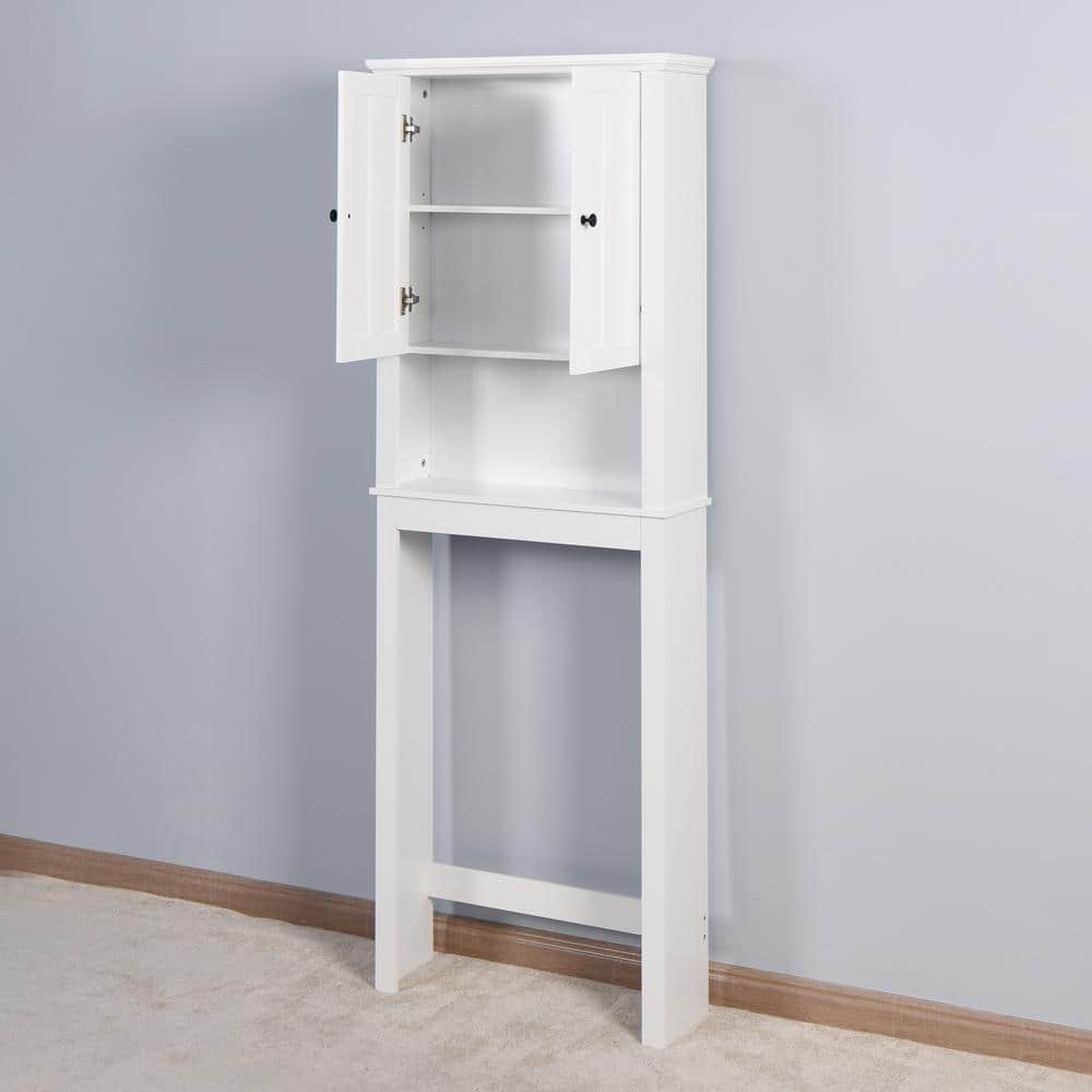 Adrinfly 23.62 in. W x 67.32 in. H x 7.72 in. D White Finish Over The Toilet Storage with Doors and Adjustable Shelf Etagere (3)
