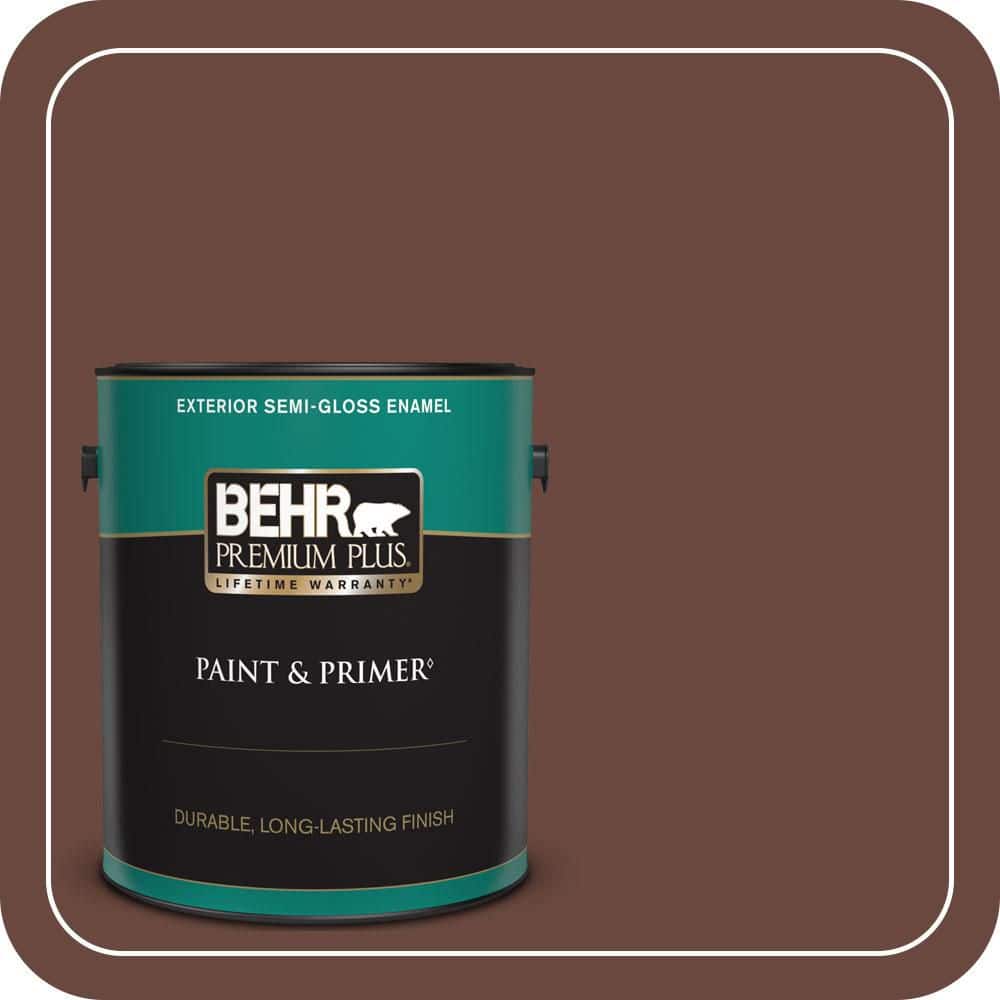 BEHR PREMIUM PLUS 1 gal. #S-G-740 Brown Eyes Semi-Gloss Enamel Exterior Paint & Primer