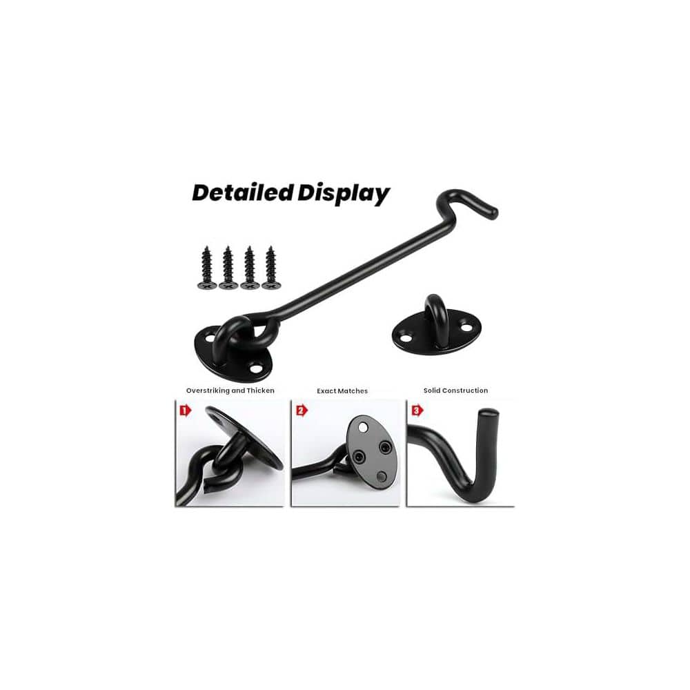 Unbranded 6'' Hook and Eye Gate Latch Easy Lock for Barn Door Black with Screws 2 Pack Sliding Door Lock for Window Cabin (3)