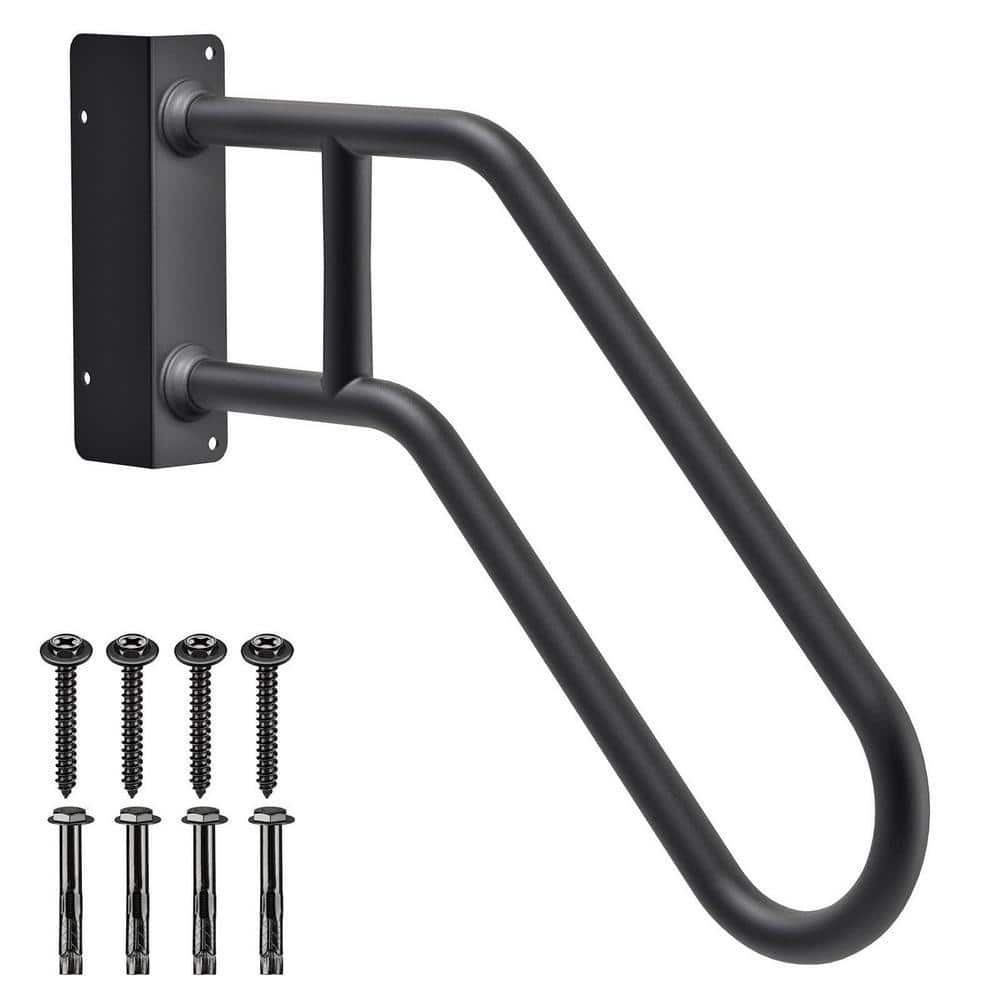 Angel Sar Black 30 in. Right Handed Handrails for Outdoor 1-4 Step, U-Shape Safety Handle for Garage, Porch, Garden (1)