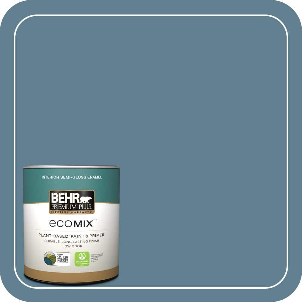 BEHR PREMIUM PLUS 1 qt. #BXC-36 Aegean Blue Semi-Gloss Enamel EcoMix Plant-Based Interior Paint & Primer (1)