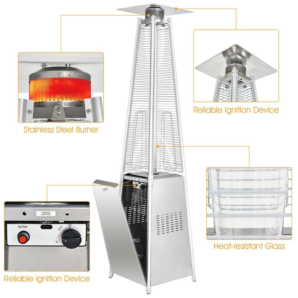 Costway 42000 BTU 90 in. Tall Residential Pyramid Patio Heater Quartz Glass Tube Silver Flame Heating with Wheel (3)