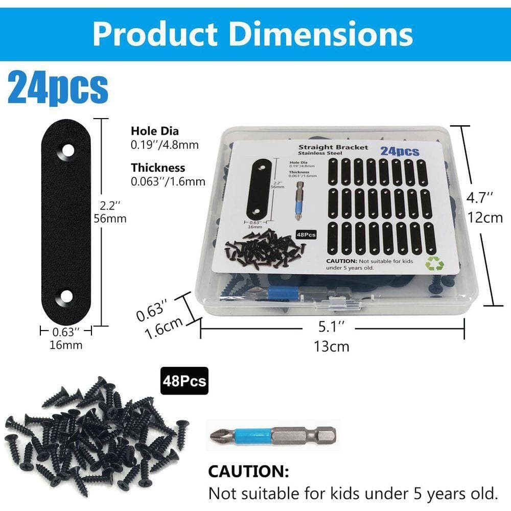 KIWDZFU 2.2 x 0.63 Stainless Steel Black Straight Bracket Mending Plate with Screws and Screwdriver 24-Pack (2)