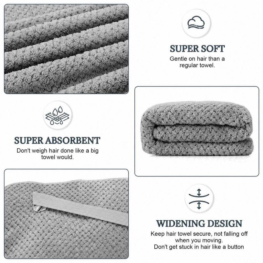 LAIFUCAM Gray Hair Towel Wrap Bath Accessory Type 2 Pack Microfiber Super Absorbent Fast Drying for Long Curly Hair (2)