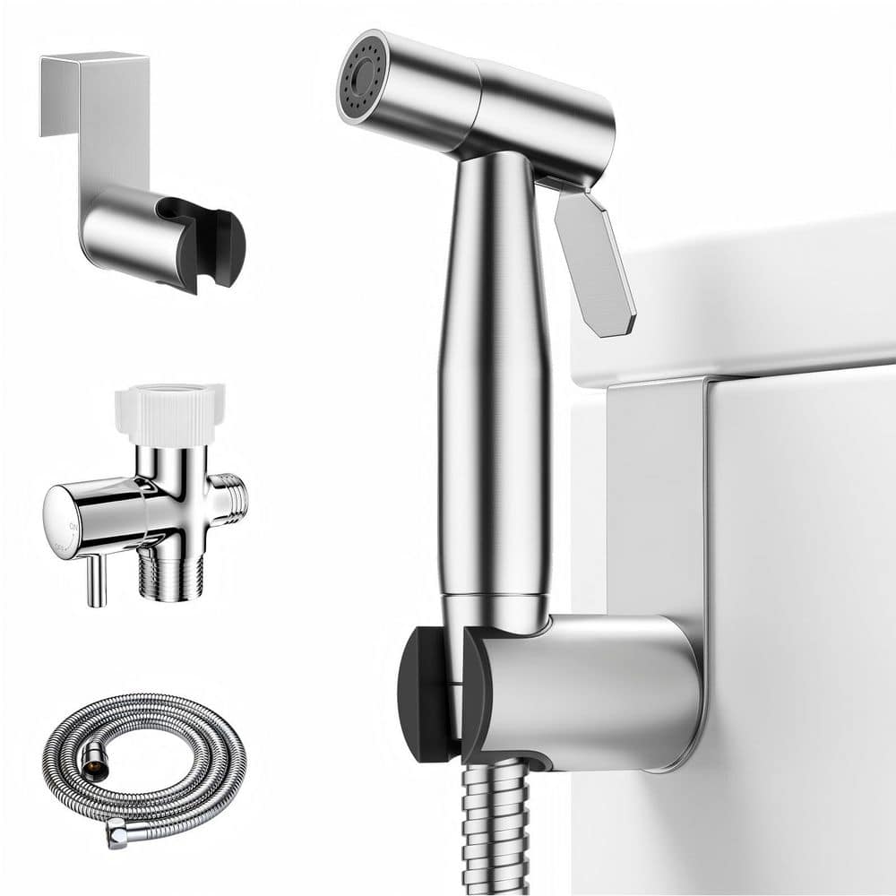 Wudkey Brushed Nickel Handheld Bidet Sprayer with Hose, Adjustable Pressure for Feminine Care and Cloth Diaper Cleaning (1)