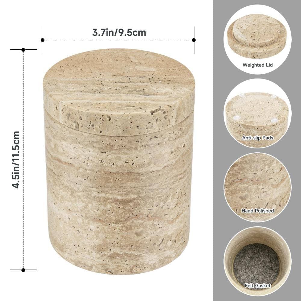 Unbranded Countertop Natural Italian Marble Canister with Lid for Bathroom Vanity Cotton Swab Organizer in Beige (3)