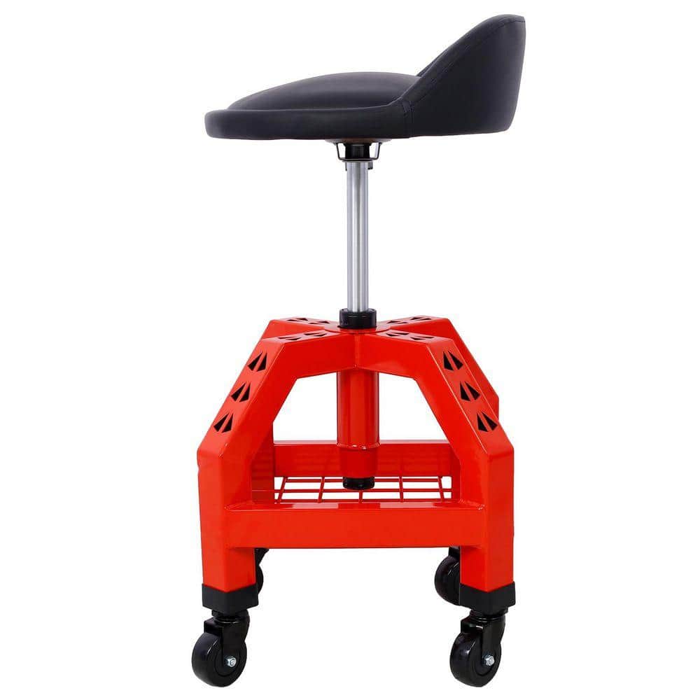 Miscool Ami Pneumatic 360 Swivel Stool Mechanics Rolling Creeper Seat Red (2)