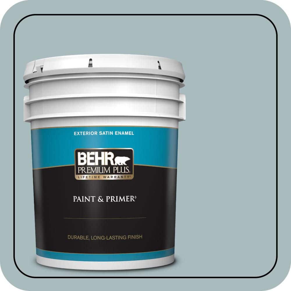 BEHR PREMIUM PLUS 5 gal. #MQ6-04 Gray Wool Satin Enamel Exterior Paint & Primer