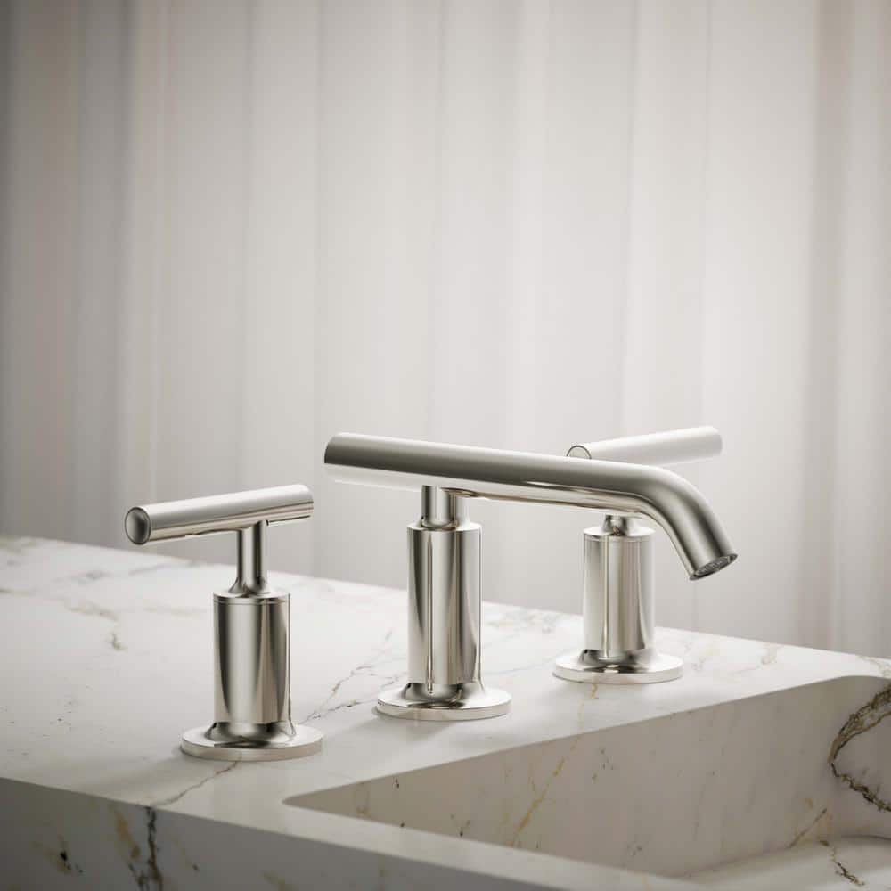 KOHLER Purist 8 in. Widespread 2-Handle Low-Arc Bathroom Faucet in Vibrant Polished Nickel with Low Lever Handles (2)