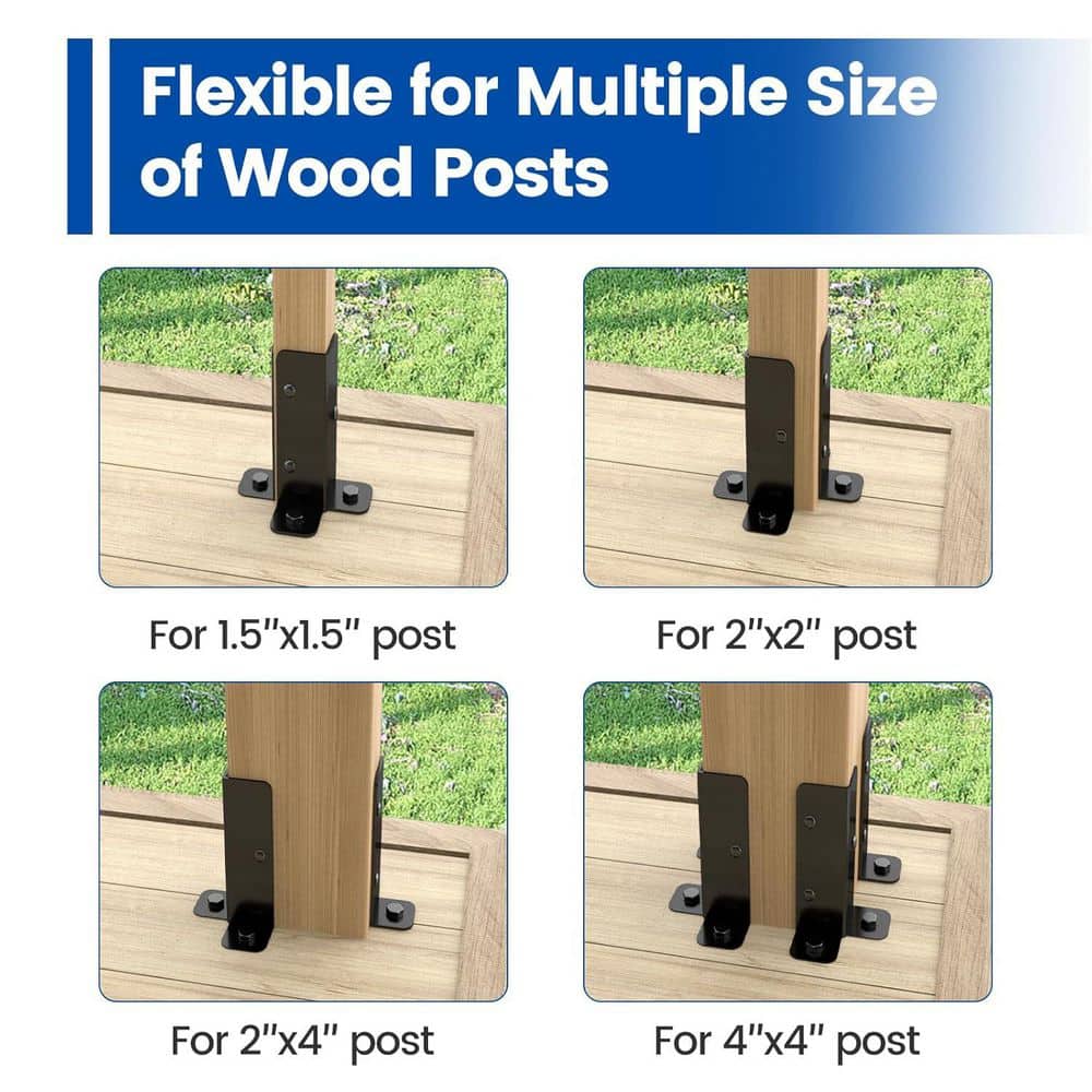 Afoxsos Adjustable Heavy Duty Post Base Brackets Black for 1.5 x 1.5 2 x 2 2 x 4 4 x 4 Wood Fence Pergola Deck Railing 4-Pack (3)