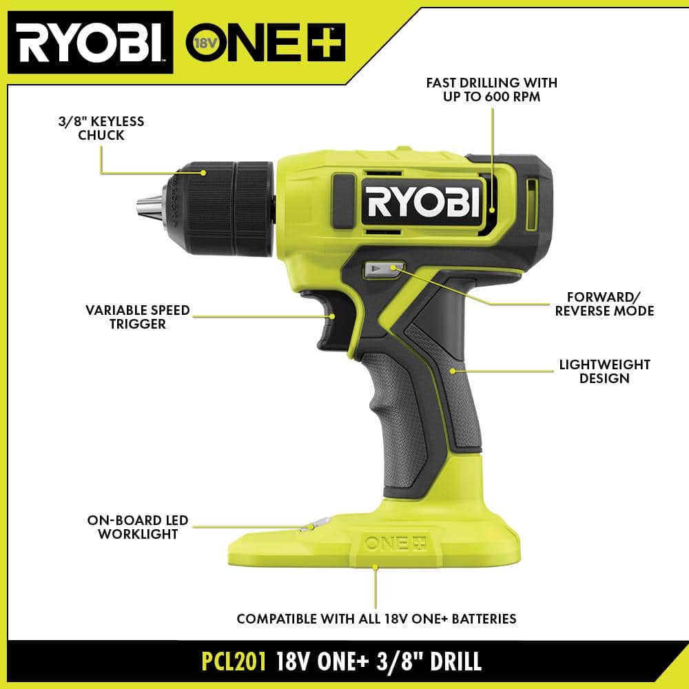 RYOBI ONE+ 18V Cordless 3/8 in. Drill/Driver Kit with Battery and Charger (3)