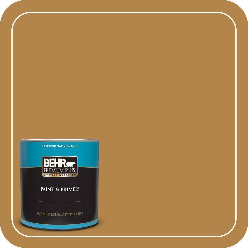 BEHR PREMIUM PLUS 1 qt. #MQ4-9 Rice Curry Satin Enamel Exterior Paint & Primer