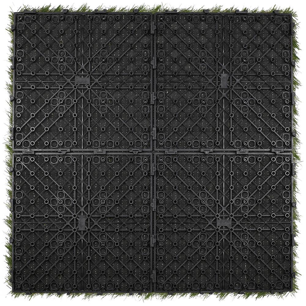 NewTechWood Grass Tile Series 2 ft. x 2 ft. Quick Deck Outdoor Faux Zoysia Grass Plastic Deck Tile in Green (4 per Case) (2)