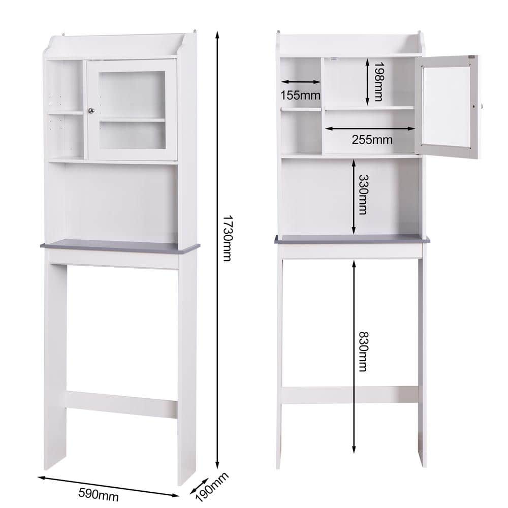 Unbranded 23.22 in. W x 7.5 in. D x 68.11 in. H White Freestanding Linen Cabinet with Glass Door (2)