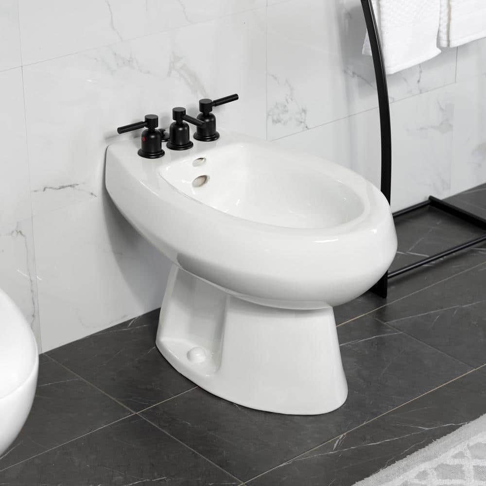 Kingston Brass Concord 3-Handle Bidet Faucet with Brass Pop-Up in Matte Black (3)